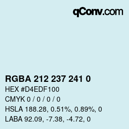 Color code: RGBA 212 237 241 0 | qconv.com