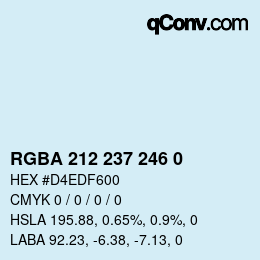 Color code: RGBA 212 237 246 0 | qconv.com