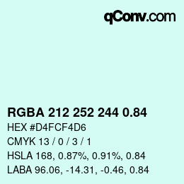 Código de color: RGBA 212 252 244 0.84 | qconv.com