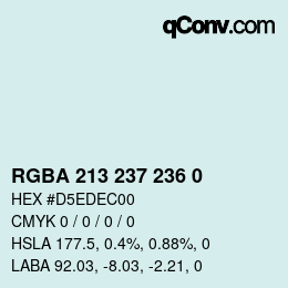 Color code: RGBA 213 237 236 0 | qconv.com