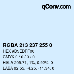 Color code: RGBA 213 237 255 0 | qconv.com