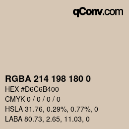 Color code: RGBA 214 198 180 0 | qconv.com