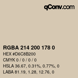 Color code: RGBA 214 200 178 0 | qconv.com