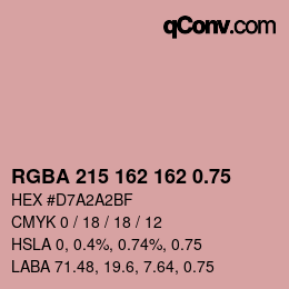 颜色代码: RGBA 215 162 162 0.75 | qconv.com