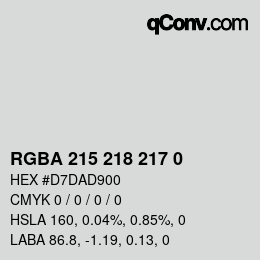 Color code: RGBA 215 218 217 0 | qconv.com