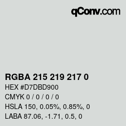 Color code: RGBA 215 219 217 0 | qconv.com