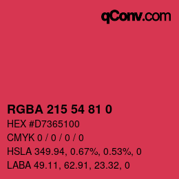 Color code: RGBA 215 54 81 0 | qconv.com