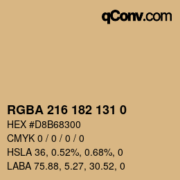 Color code: RGBA 216 182 131 0 | qconv.com