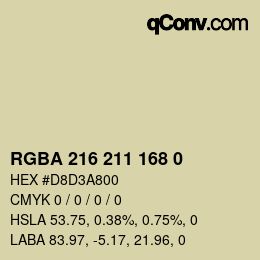 Color code: RGBA 216 211 168 0 | qconv.com