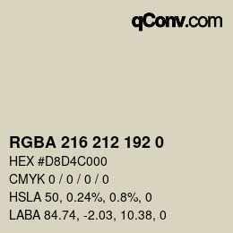 Color code: RGBA 216 212 192 0 | qconv.com