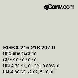 Color code: RGBA 216 218 207 0 | qconv.com