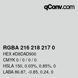 Color code: RGBA 216 218 217 0 | qconv.com