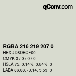 Color code: RGBA 216 219 207 0 | qconv.com
