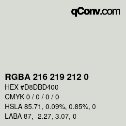 Color code: RGBA 216 219 212 0 | qconv.com