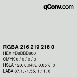 Color code: RGBA 216 219 216 0 | qconv.com