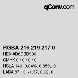 Color code: RGBA 216 219 217 0 | qconv.com