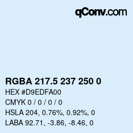 Color code: RGBA 217.5 237 250 0 | qconv.com