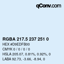 Farbcode: RGBA 217.5 237 251 0 | qconv.com