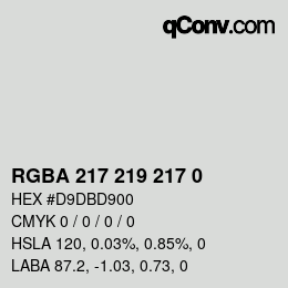 Color code: RGBA 217 219 217 0 | qconv.com