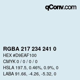 Color code: RGBA 217 234 241 0 | qconv.com