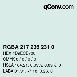 Color code: RGBA 217 236 231 0 | qconv.com