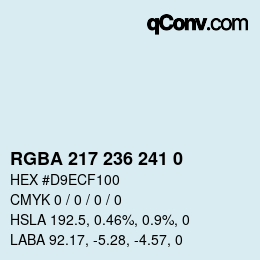 Color code: RGBA 217 236 241 0 | qconv.com