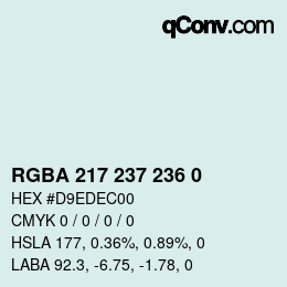 Color code: RGBA 217 237 236 0 | qconv.com