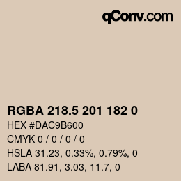 Farbcode: RGBA 218.5 201 182 0 | qconv.com