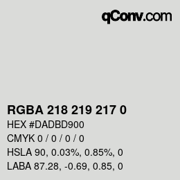 Color code: RGBA 218 219 217 0 | qconv.com