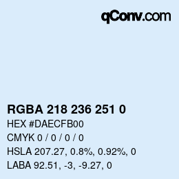 Color code: RGBA 218 236 251 0 | qconv.com