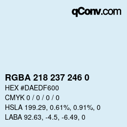 Color code: RGBA 218 237 246 0 | qconv.com