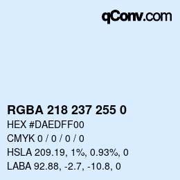 Color code: RGBA 218 237 255 0 | qconv.com