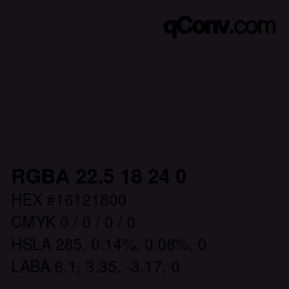 Código de color: RGBA 22.5 18 24 0 | qconv.com