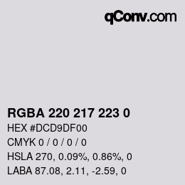 Color code: RGBA 220 217 223 0 | qconv.com