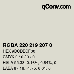 Color code: RGBA 220 219 207 0 | qconv.com