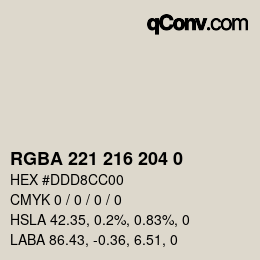 Farbcode: RGBA 221 216 204 0 | qconv.com