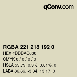 Color code: RGBA 221 218 192 0 | qconv.com