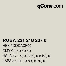 Code couleur: RGBA 221 218 207 0 | qconv.com