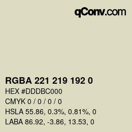 Color code: RGBA 221 219 192 0 | qconv.com