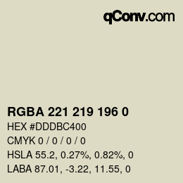 Color code: RGBA 221 219 196 0 | qconv.com