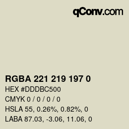 Color code: RGBA 221 219 197 0 | qconv.com