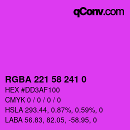 Farbcode: RGBA 221 58 241 0 | qconv.com