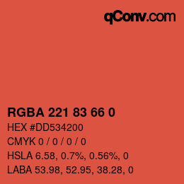 Color code: RGBA 221 83 66 0 | qconv.com