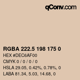 Color code: RGBA 222.5 198 175 0 | qconv.com