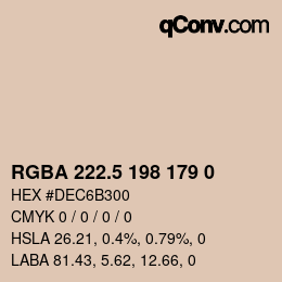 Color code: RGBA 222.5 198 179 0 | qconv.com