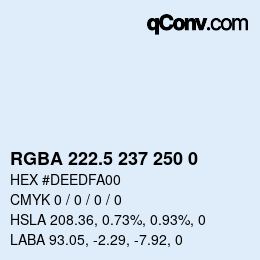 Color code: RGBA 222.5 237 250 0 | qconv.com