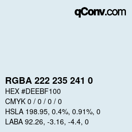 Color code: RGBA 222 235 241 0 | qconv.com