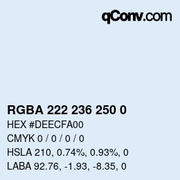 Color code: RGBA 222 236 250 0 | qconv.com