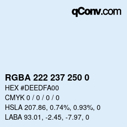 Color code: RGBA 222 237 250 0 | qconv.com