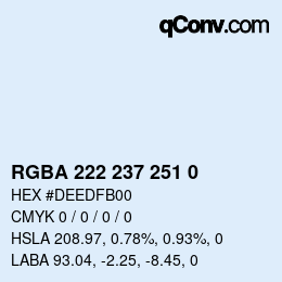 颜色代码: RGBA 222 237 251 0 | qconv.com